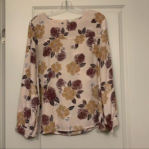 Floral Long-Sleeved Work Blouse, Large